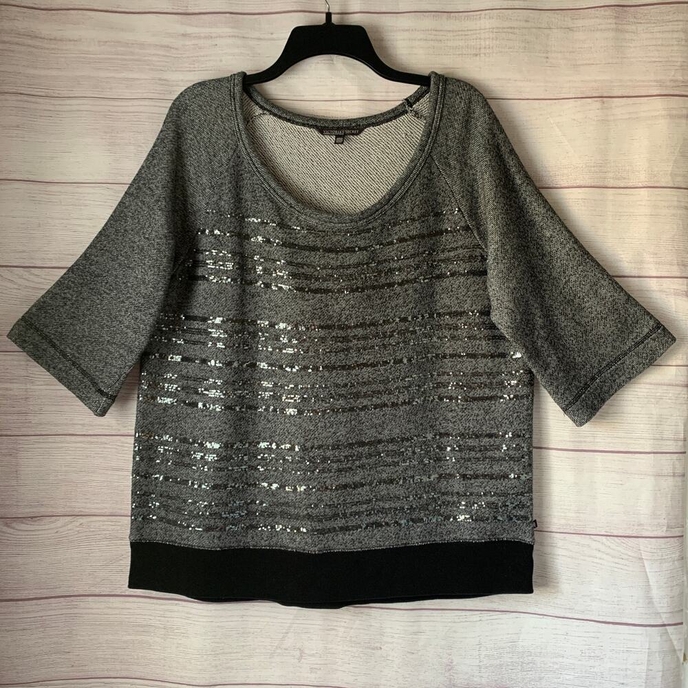 Victoria's Secret Supermodel Essentials Gray Sequin Sweatshirt Size M